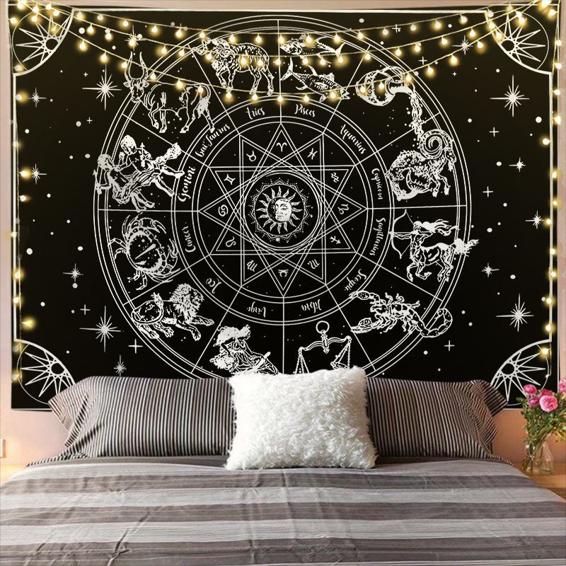 Black & White Mandala Sun and Moon Tapestry – Boho Wall Hanging Decor