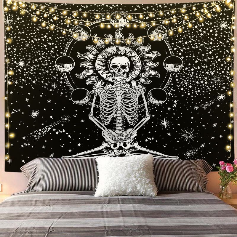 Black & White Mandala Sun and Moon Tapestry – Boho Wall Hanging Decor