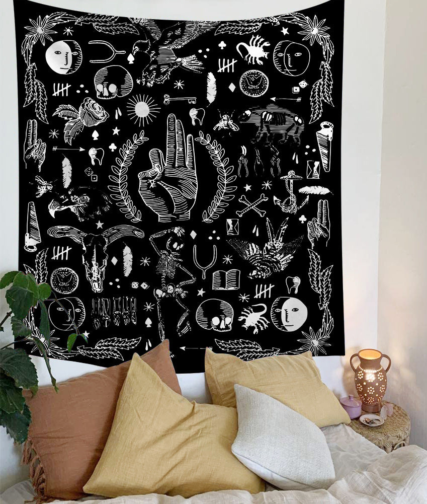 Black & White Mandala Sun and Moon Tapestry – Boho Wall Hanging Decor