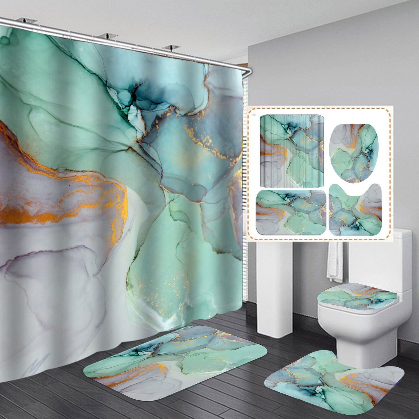 3D Geometric Shower Curtain Set – Modern Waterproof Bathroom Decor
