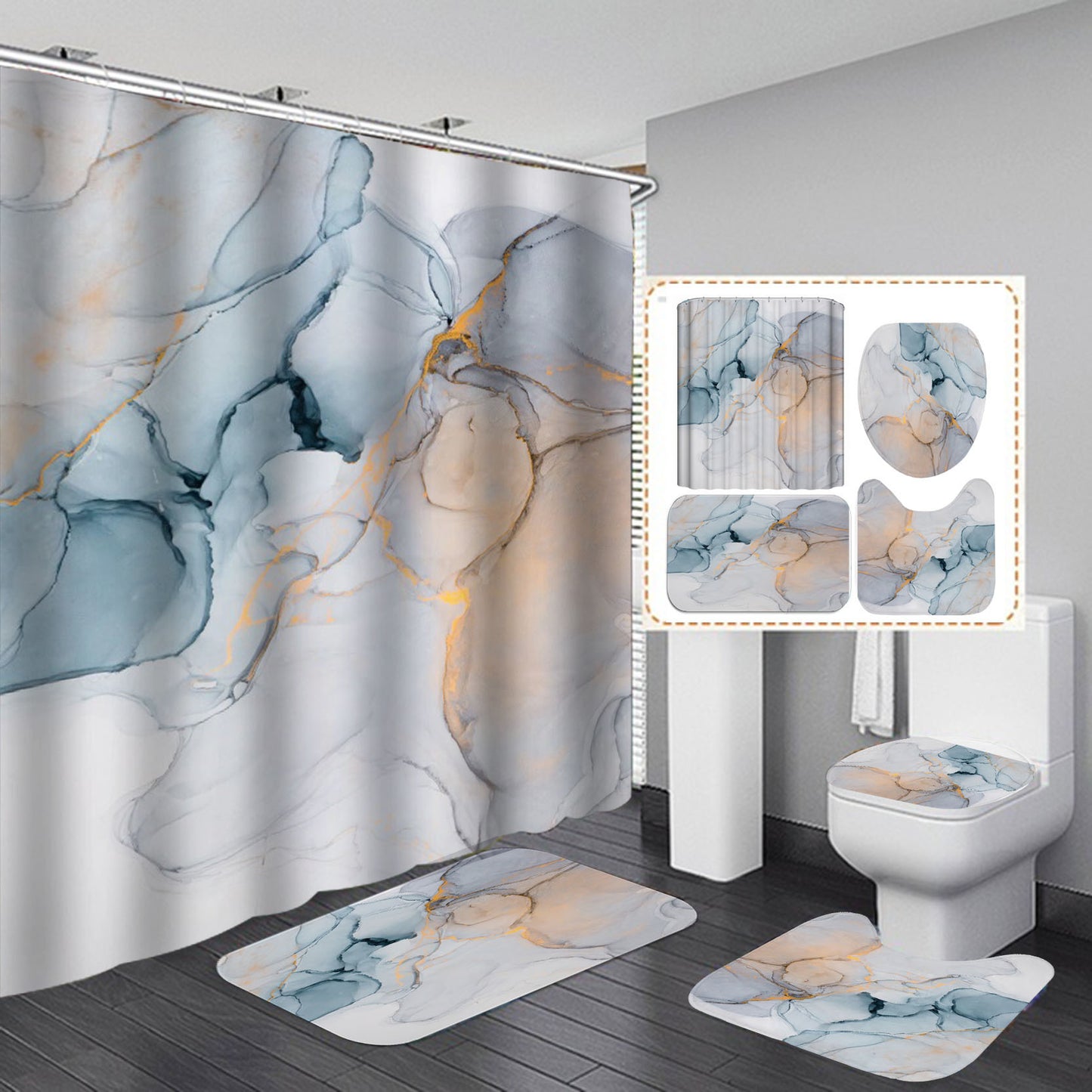3D Geometric Shower Curtain Set – Modern Waterproof Bathroom Decor