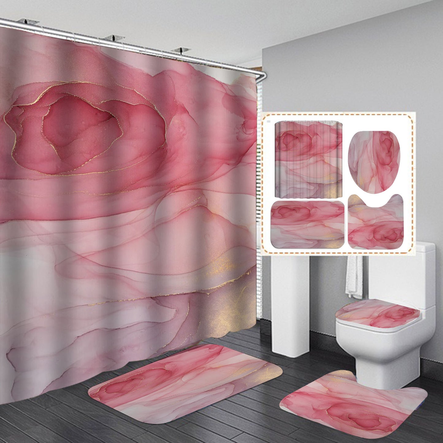 3D Geometric Shower Curtain Set – Modern Waterproof Bathroom Decor