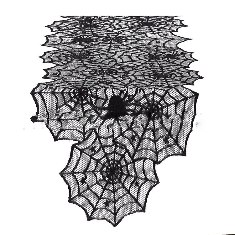 Halloween Black Lace Tablecloth – Spiderweb Table Runner & Fireplace Scarf