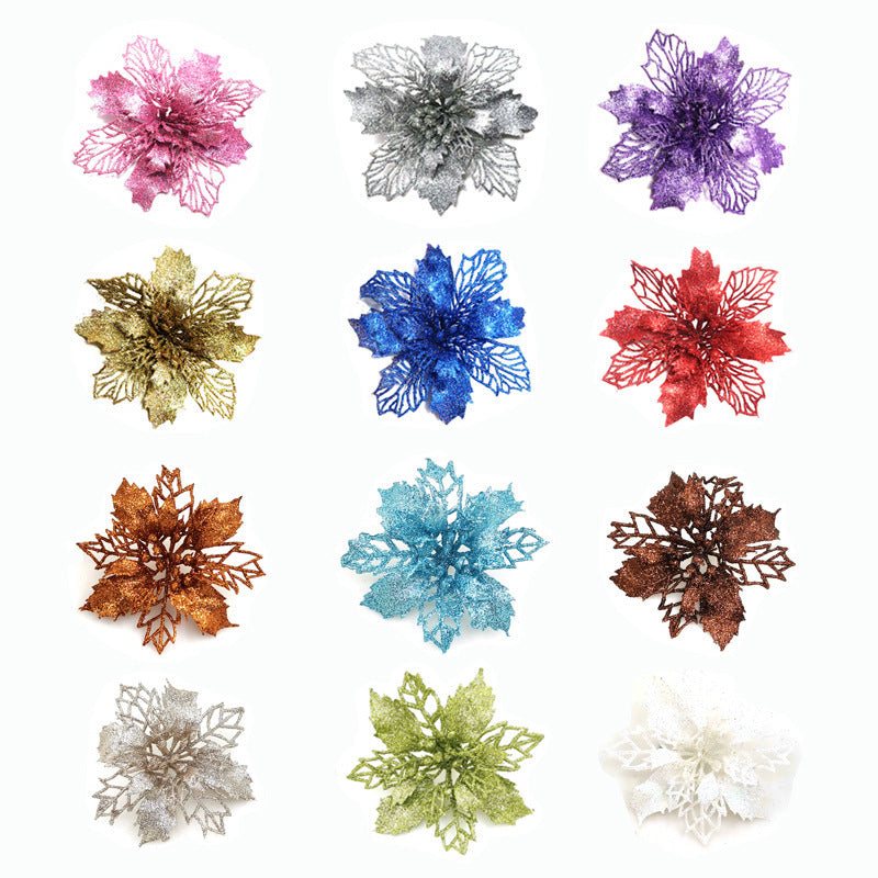 Glitter Artificial Christmas Flowers – Festive Tree & Home Decorations
