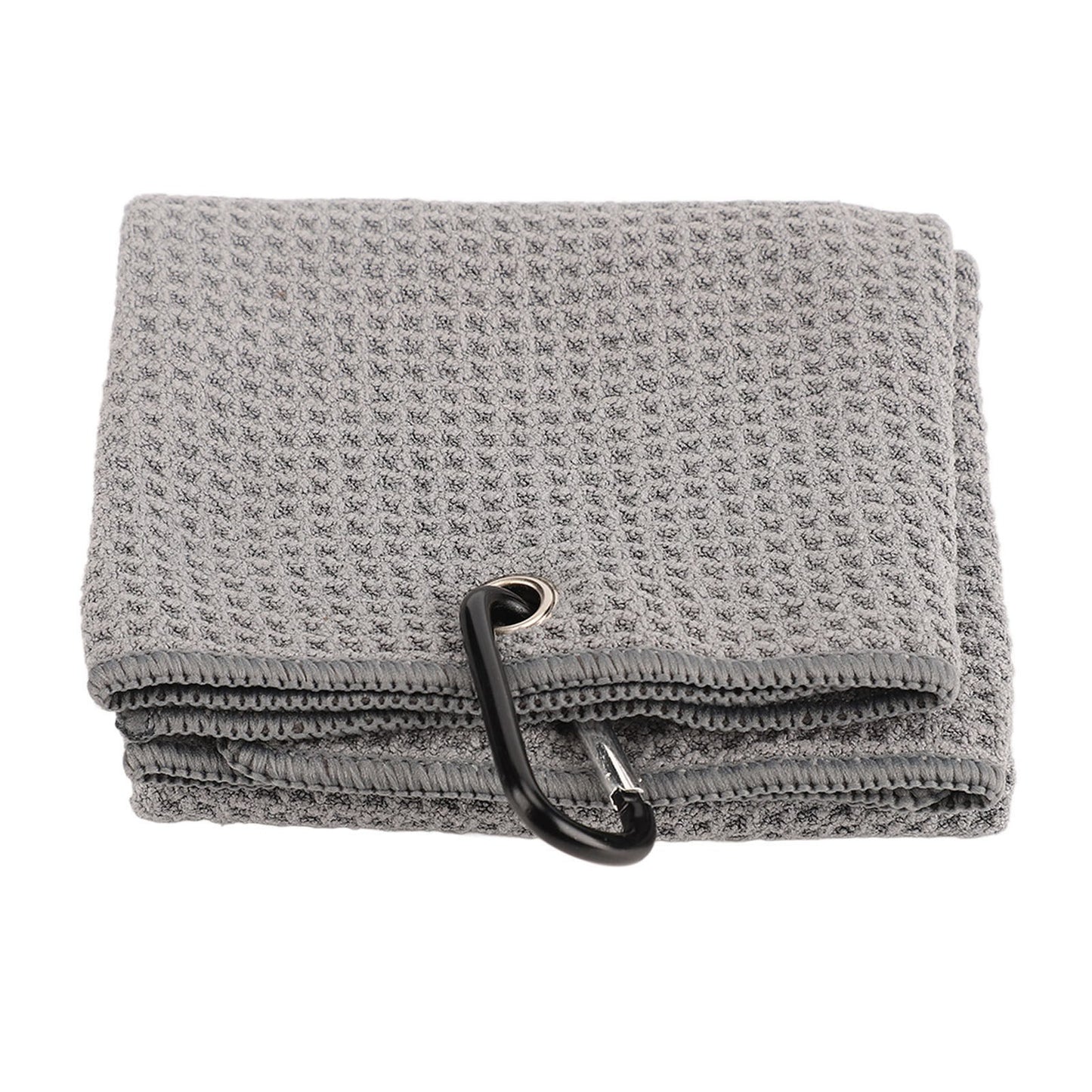 Microfiber Golf & Fitness Towel – Waffle Pattern Sweat-Absorbing Towel with Carabiner Clip (Grey)