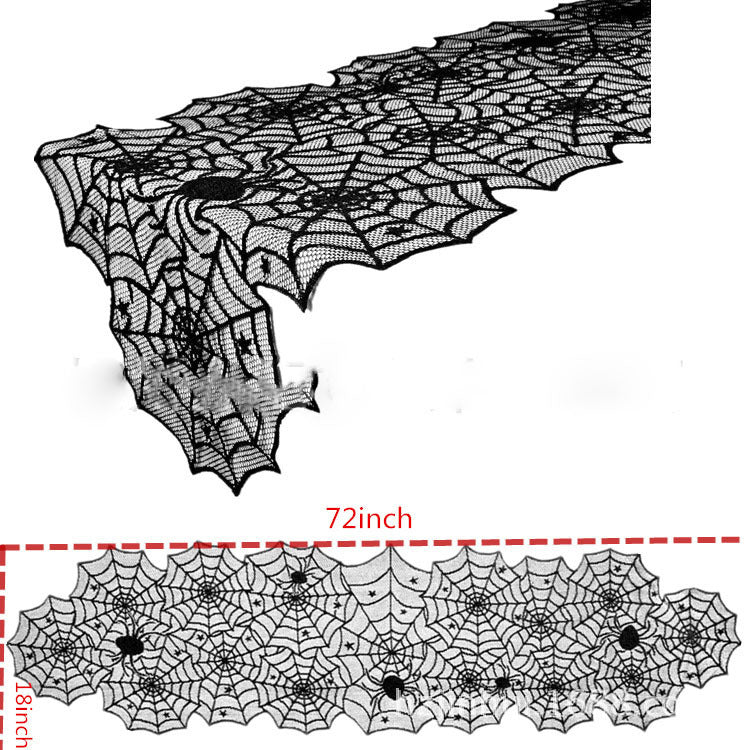 Halloween Black Lace Tablecloth – Spiderweb Table Runner & Fireplace Scarf