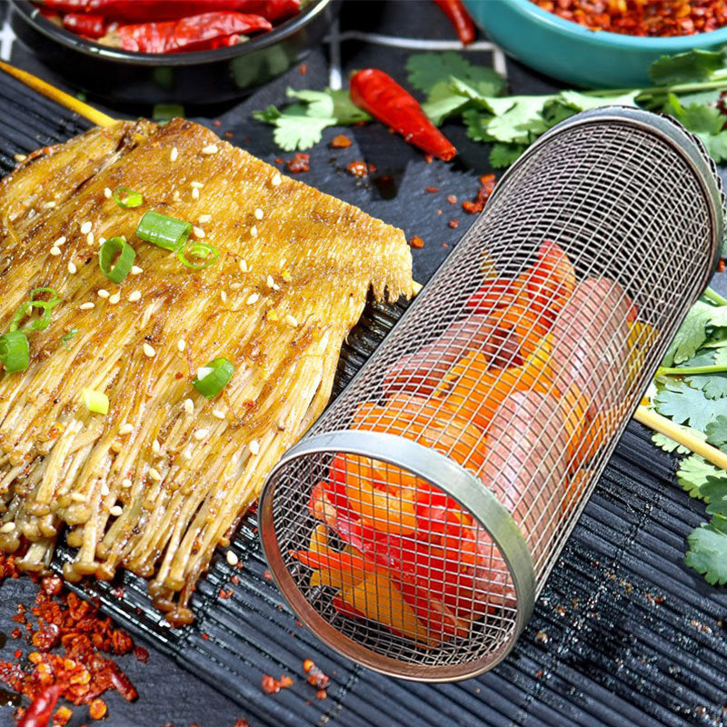 Rolling Grilling Basket – Portable Metal BBQ Basket for Outdoor Cooking & Camping