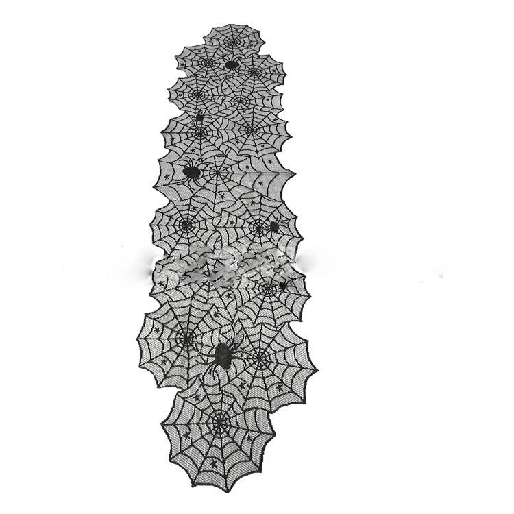 Halloween Black Lace Tablecloth – Spiderweb Table Runner & Fireplace Scarf