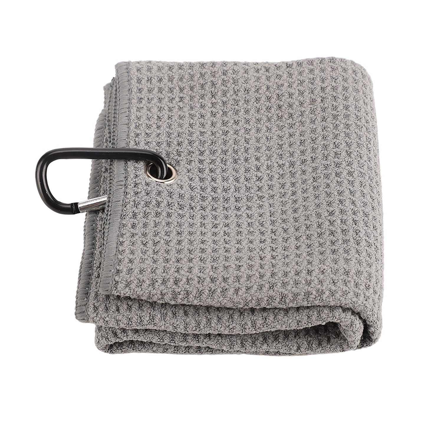 Microfiber Golf & Fitness Towel – Waffle Pattern Sweat-Absorbing Towel with Carabiner Clip (Grey)
