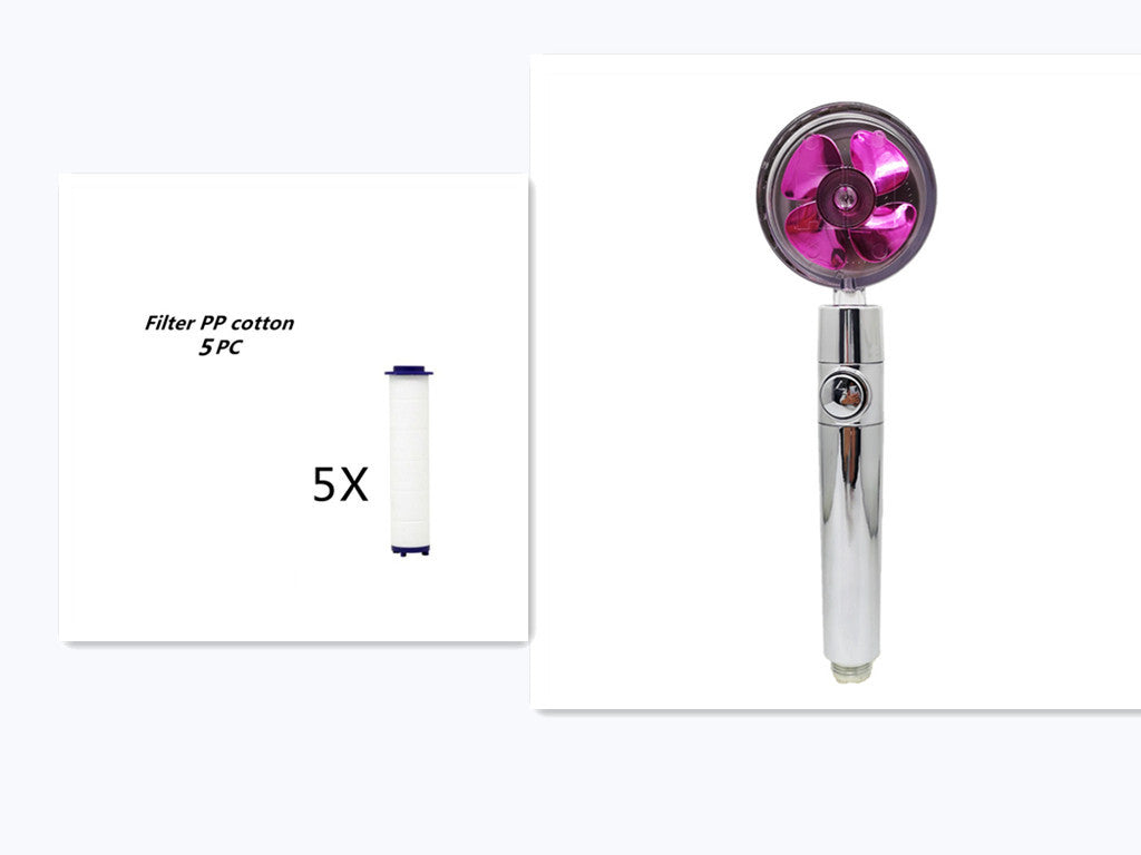 Propeller-Driven Turbocharged Shower Head – High-Pressure Handheld Nozzle with Stop Button & Cotton Filter