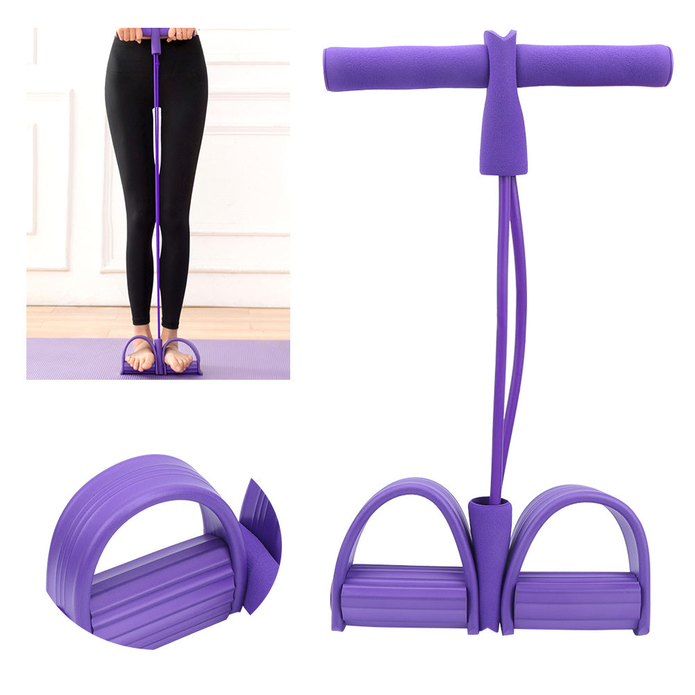 2-Tube Foot Pedal Pull Rope – Elastic Sit-Up & Abdominal Fitness Training Equipment (Purple)