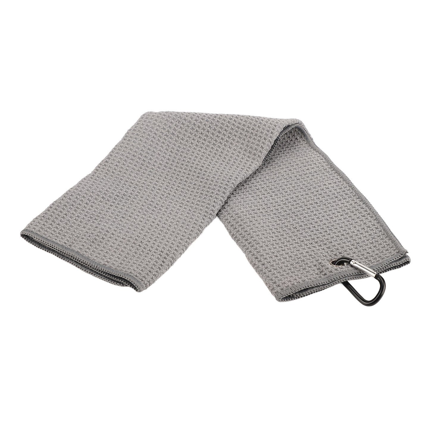 Microfiber Golf & Fitness Towel – Waffle Pattern Sweat-Absorbing Towel with Carabiner Clip (Grey)