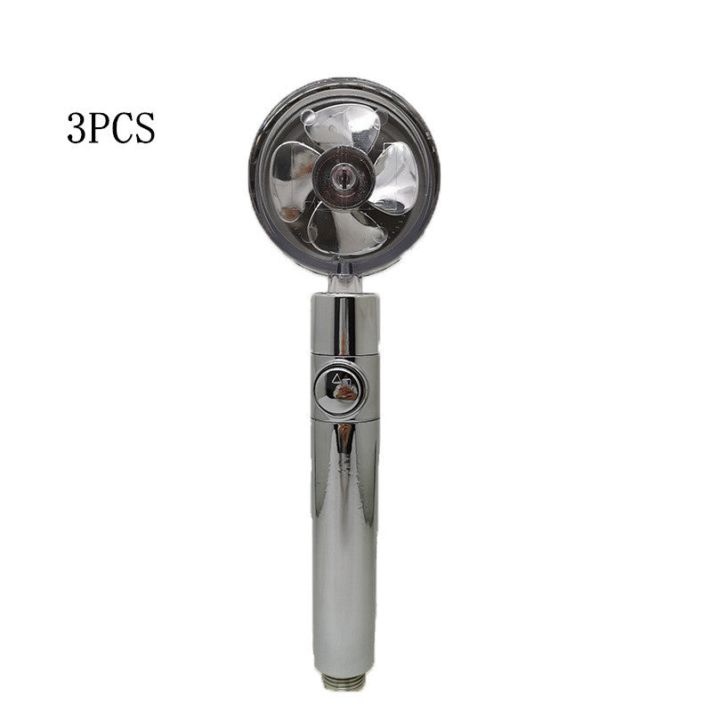 Propeller-Driven Turbocharged Shower Head – High-Pressure Handheld Nozzle with Stop Button & Cotton Filter
